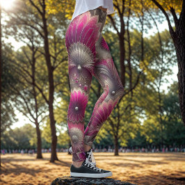 Art Nouveau Roze en Zilveren Fans Leggings