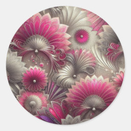 Art Nouveau Roze en Zilveren Fans Ronde Sticker