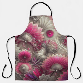 Art Nouveau Roze en Zilveren Fans Schort