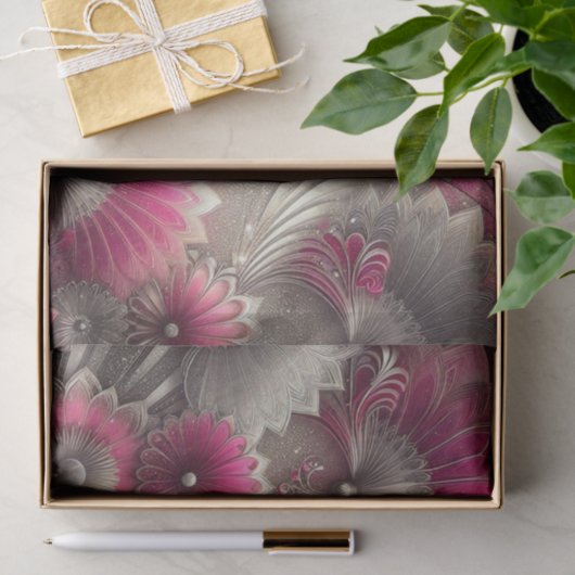 Art Nouveau Roze en Zilveren Fans Tissuepapier (Geschenk)
