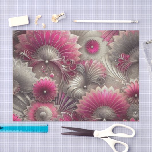 Art Nouveau Roze en Zilveren Fans Tissuepapier (Craft)