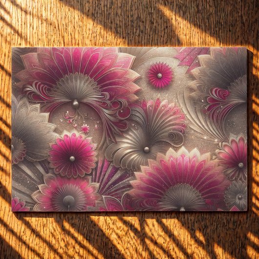 Art Nouveau Roze en Zilveren Fans Tissuepapier