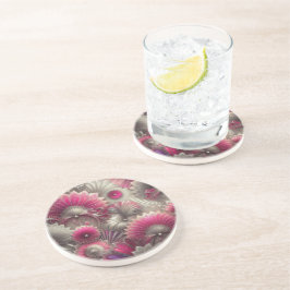 Art Nouveau Roze en Zilveren Fans Zandsteen Onderzetter