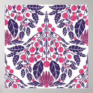 Art Nouveau Roze & Paarse- bloemenschelp Poster
