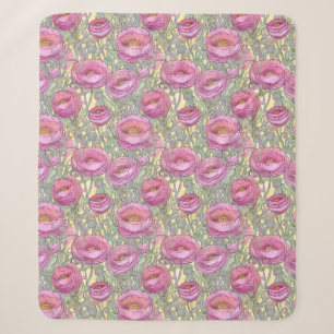 Art nouveau roze ranuculus sherpa deken