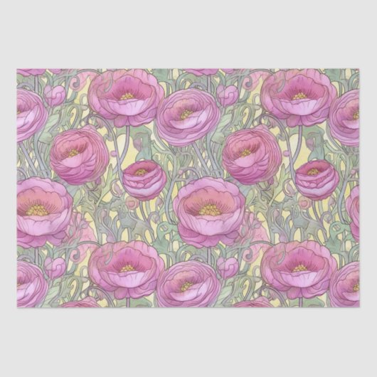 Art nouveau roze ranuculus tissuepapier (Voorkant)