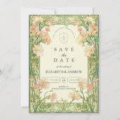 Art Nouveau Roze Sweet Pea Wedding Save The Date (Voorkant)