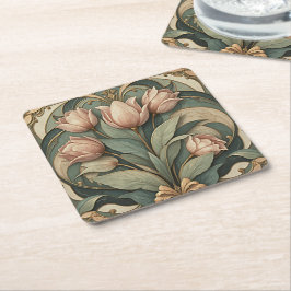 Art Nouveau Roze Tulpen Bloemen Papier Onderzetter