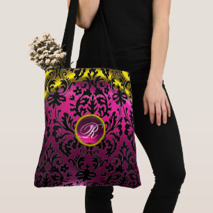 ART NOUVEAU ROZE ZWART GOUD DAMASK MONOGRAM TOTE BAG