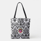ART NOUVEAU ROZE ZWART WIT DAMAST ROZE MONOGRAM TOTE BAG (Achterkant)
