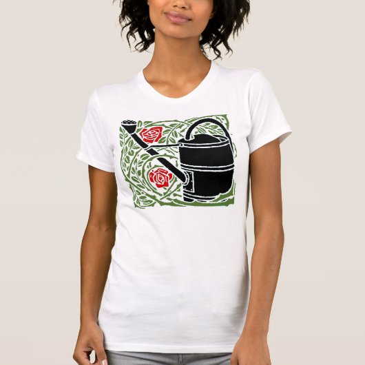 Art Nouveau Rozen en Watering Can T-shirt (Voorkant)