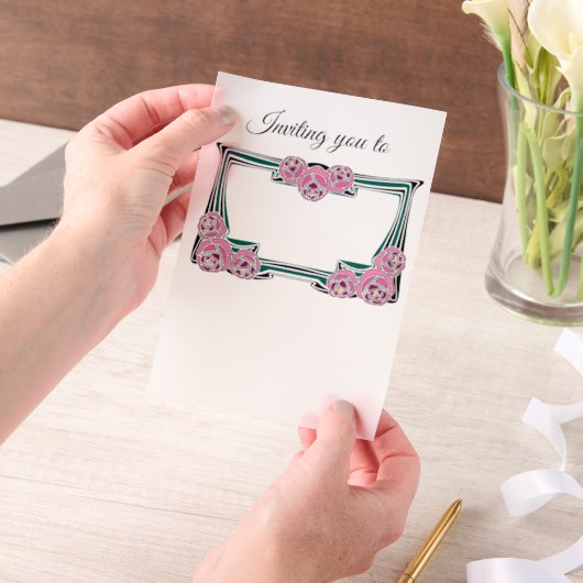 Art Nouveau rozen grens Vellum Uitnodigingen (Draagbaar)