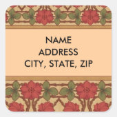 Art Nouveau Rozen Ontwerp Vierkante Sticker (Voorkant)