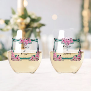 Art Nouveau rozen rand Wijnglas Zonder Voet