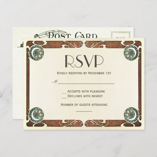 Art Nouveau RSVP bruiloft Briefkaarten I (Voorkant / Achterkant)