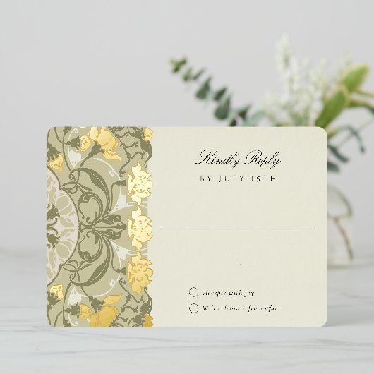 Art Nouveau RSVP kaart bruiloft warme aarde tonen (Staand Voorkant)