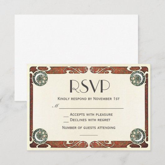  Art Nouveau RSVP Wedding Invitations I (Voorkant / Achterkant)