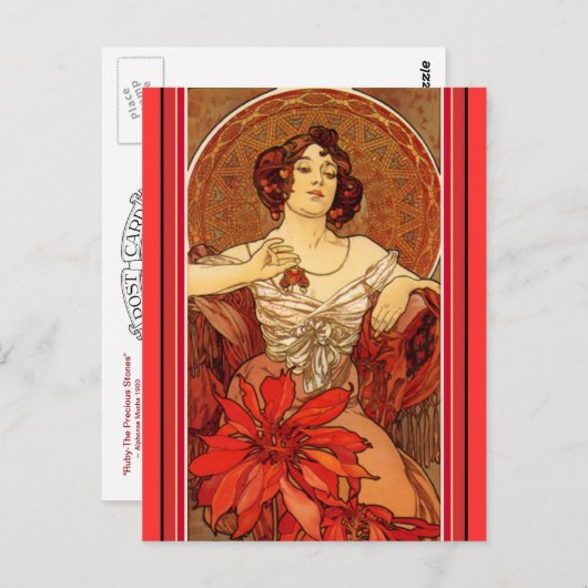 Art Nouveau ~ "Ruby - The Precious Stones" Briefkaart (Voorkant / Achterkant)