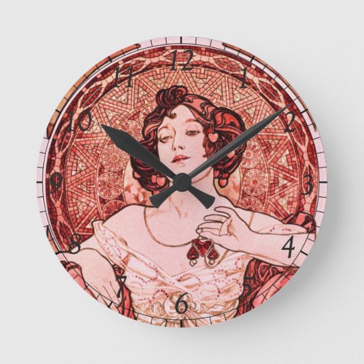  Art Nouveau Ruby van Alphonse Mucha Ronde Klok (Voorkant)