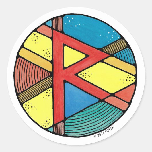Art Nouveau Rune Raidho - BALANS Ronde Sticker (Voorkant)