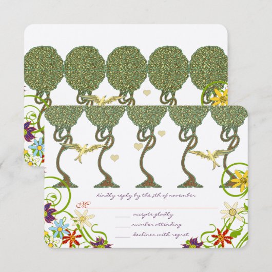 Art Nouveau Rustic Forest Wedding Invites RSVP Kaartje (Voorkant / Achterkant)