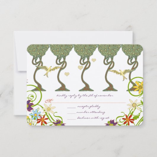 Art Nouveau Rustic Forest Wedding Invites RSVP Kaartje (Voorkant)