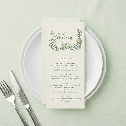 Art Nouveau Sage Botanical Wedding Menu