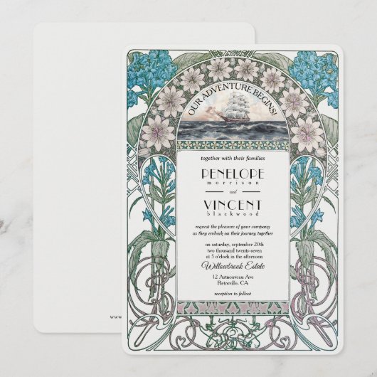 Art Nouveau Sail Away Huwelijksuitnodiging Kaart (Voorkant / Achterkant)