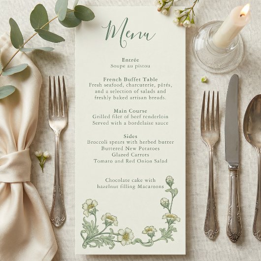 Art Nouveau Salie Bloemrijke rand bruiloftsmenu Menu