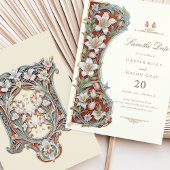 Art Nouveau Save the Date Kaart Witte Lelies