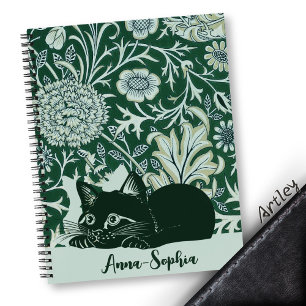Art Nouveau Schattigee Cat Floral Custom Name Notitieboek