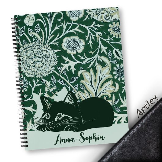 Art Nouveau Schattigee Cat Floral Custom Name Notitieboek