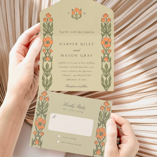 Art Nouveau Scheur-weg RSVP All In One Uitnodiging