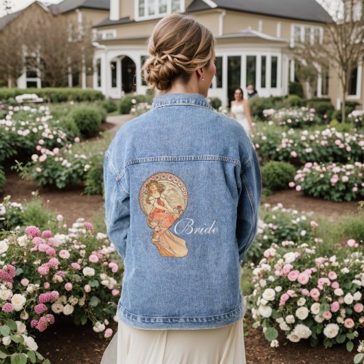 Art Nouveau Schilderkunst Bruid Trouwen Denim Jacket (Huwelijk Achterkant)
