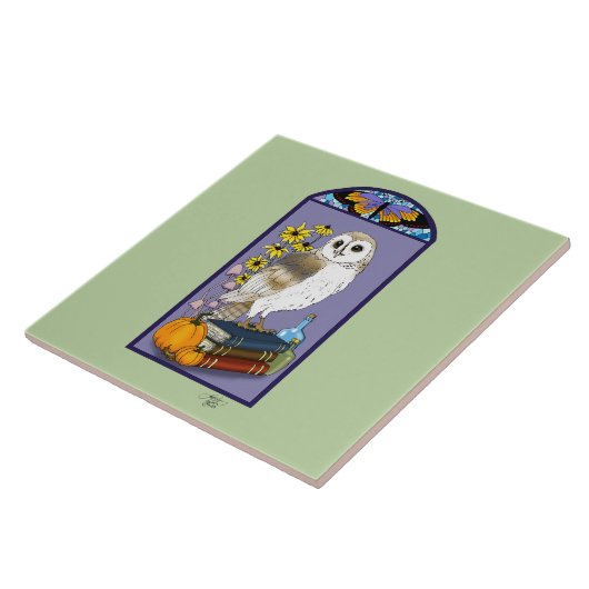 Art Nouveau Schuur Uil Pompoenen Boeken Tegeltje (Zijkant)