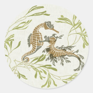 Art Nouveau Seahorse Illustratie - Veranderde Art Ronde Sticker