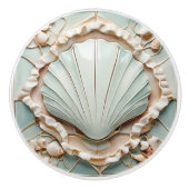 Art Nouveau Seashell Faux Relief Mint Clam Shell Keramische Knop (Voorkant)
