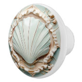 Art Nouveau Seashell Faux Relief Mint Clam Shell Keramische Knop (Rechts)