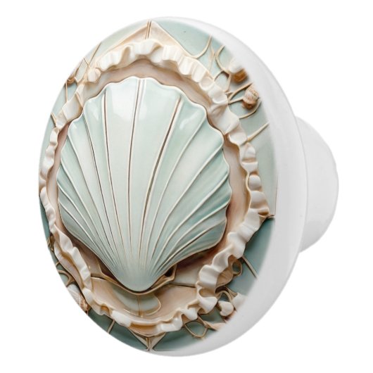 Art Nouveau Seashell Faux Relief Mint Clam Shell Keramische Knop (Rechts)