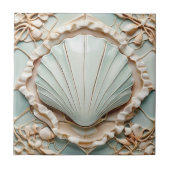 Art Nouveau Seashell Faux Relief Mint Clam Shell Tegeltje (Voorkant)