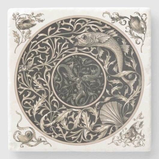 Art Nouveau Seashells & Fish van Anton Seder Stenen Onderzetter (Voorkant)