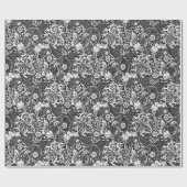 Art Nouveau Seaweed Floral, Black en White Cadeaupapier (Vlak)