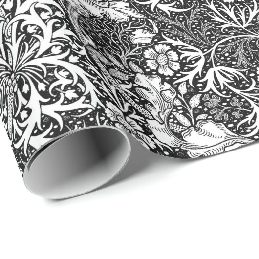 Art Nouveau Seaweed Floral, Black en White Cadeaupapier (Rol Hoek)