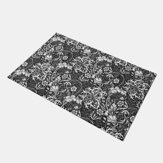 Art Nouveau Seaweed Floral, Black en White Deurmat (Schuin)