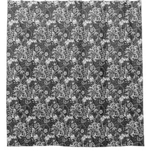 Art Nouveau Seaweed Floral, Black en White Douchegordijn