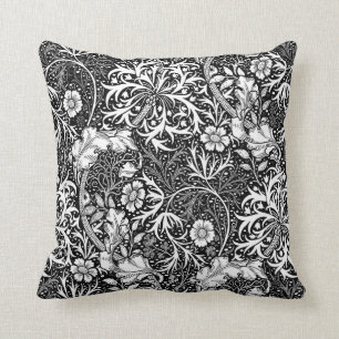 Art Nouveau Seaweed Floral, Black en White Kussen
