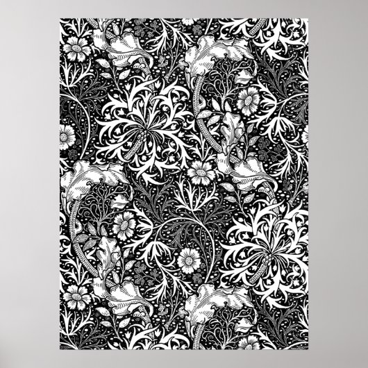 Art Nouveau Seaweed Floral, Black en White Poster (Voorkant)