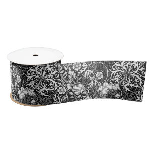 Art Nouveau Seaweed Floral, Black en White Satijnen Lint