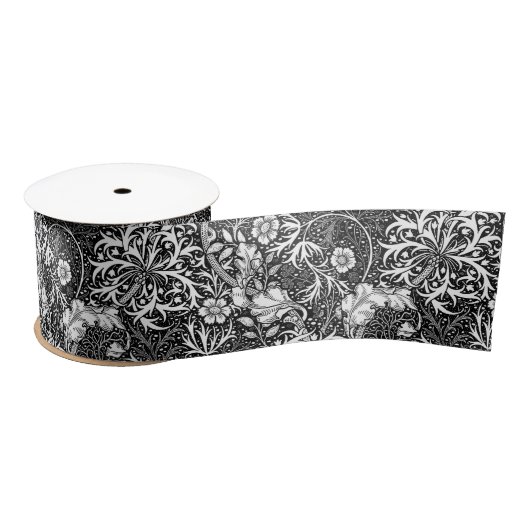Art Nouveau Seaweed Floral, Black en White Satijnen Lint (Spoel)