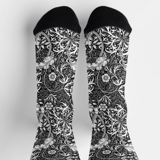 Art Nouveau Seaweed Floral, Black en White Sokken (Top)